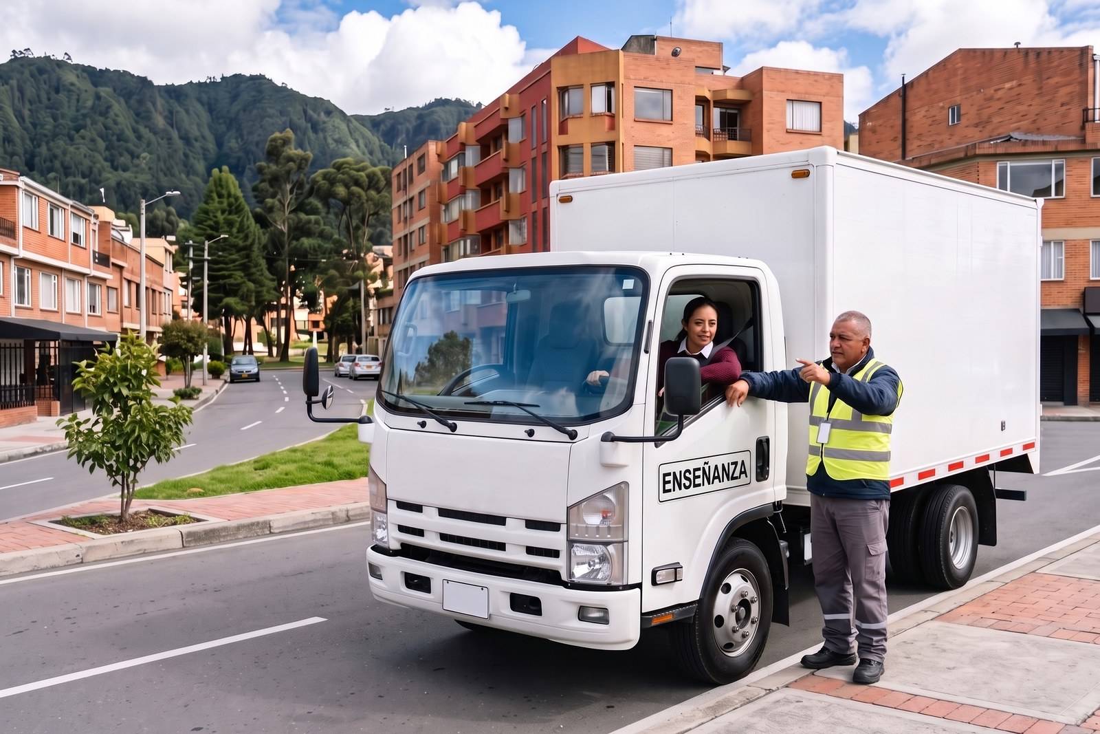 Práctica del curso C2 en un vehículo pesado de enseñanza con instructor en Chapinero