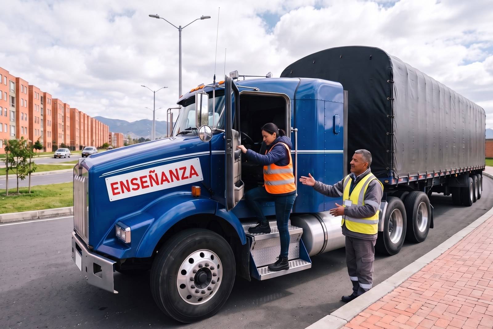 Práctica del curso C3 junto a una tractomula de enseñanza en Bosa