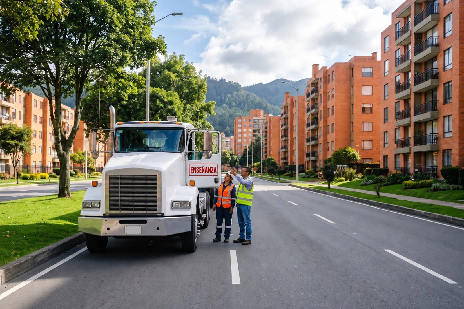 Práctica del curso C3 junto a una tractomula de enseñanza en Bogotá norte