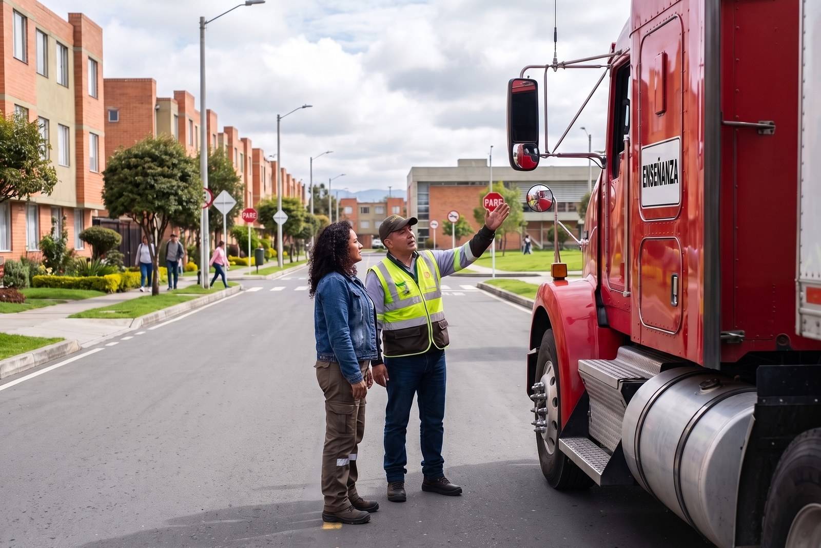 Práctica del curso C3 junto a una tractomula de enseñanza en Tunjuelito