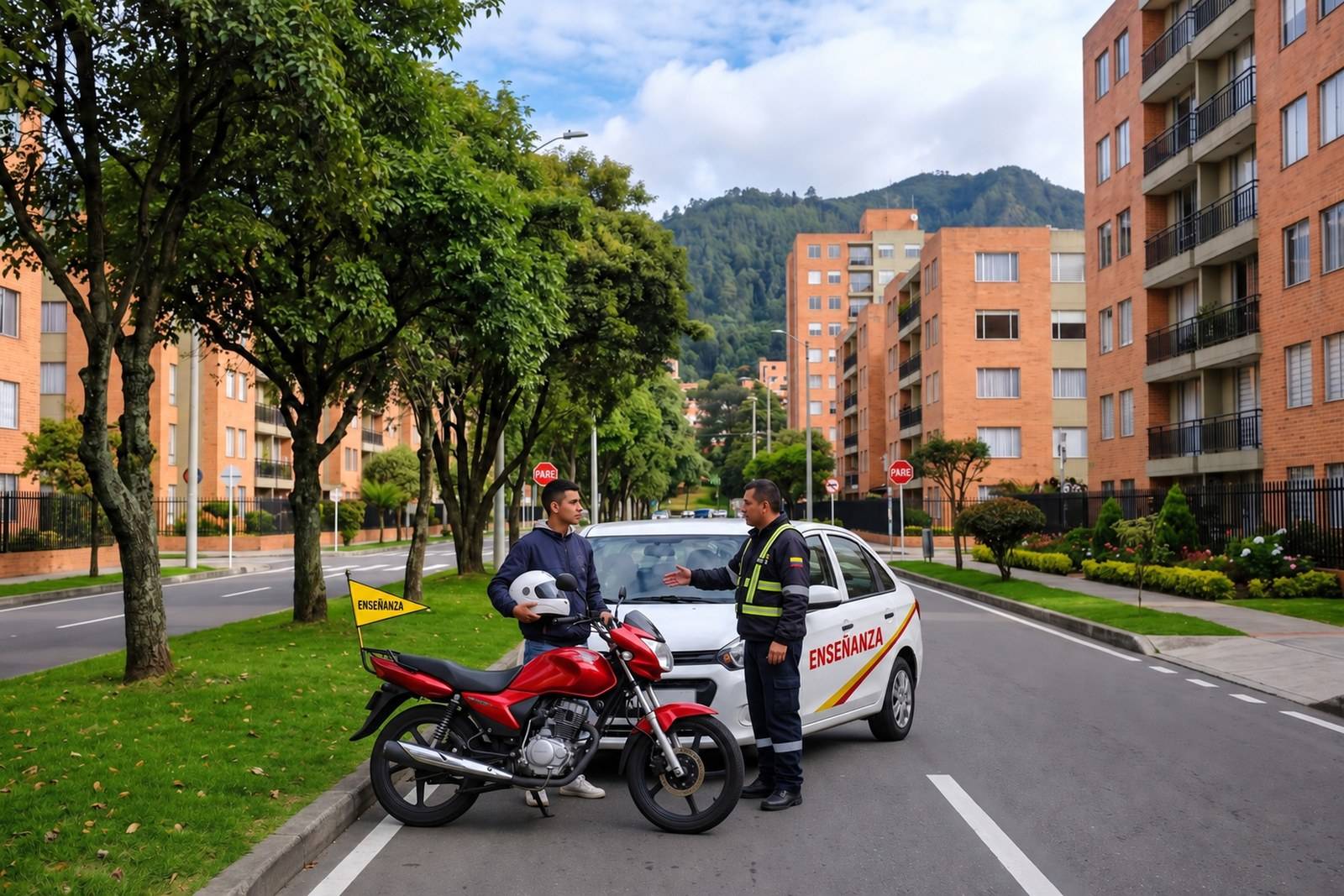 Vehículos de enseñanza del combo moto y carro (A2 + B1) con instructor en Bogotá norte