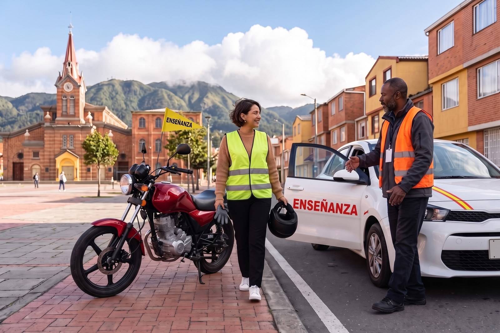 Vehículos de enseñanza del combo moto y carro (A2 + B1) con instructor en Restrepo