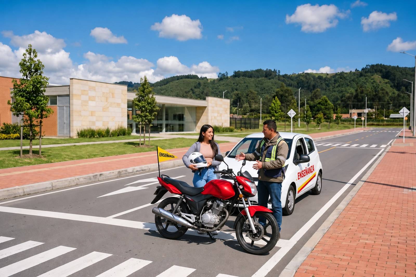 Vehículos de enseñanza del combo moto y carro (A2 + B1) con instructor en Cajicá